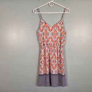 Everly Geometric Print Mini Dress Orange Blue V-Neck‎ Sleeveless Womens Medium
